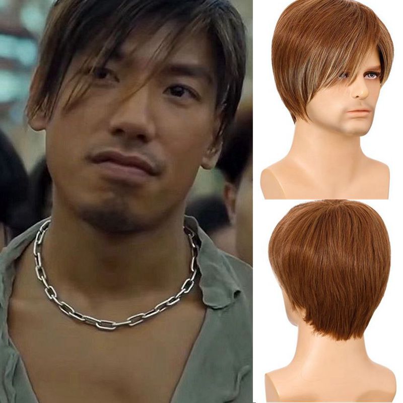 Crow Brother Cosplay Wig Movie Young and Dangerous Zhang Yaoyang Performance Wig Personalized Side Bangs Brown Short Straight Hairstyle Crow Brother Cosplay Wig Movie Young and Dangerous Zhang Yaoyang Performance Wig Personalized Side Bangs Brown Short Straight Hairstyle