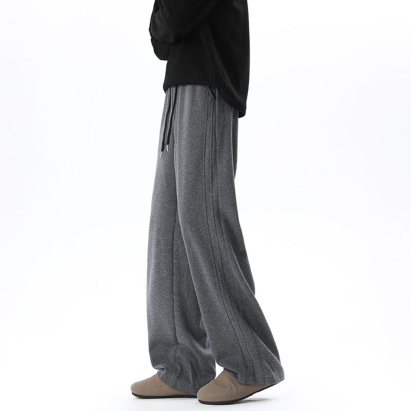 Cgdtook Autumn Men's Sweatpants Straight Leg 2026 New Heavyweight Deep Gray Striped Casual Sports Pants