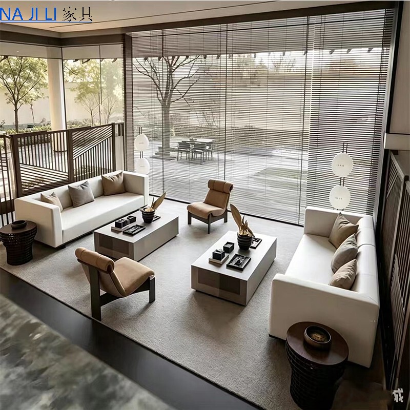 Hotel Lobby Reception Sofa, Sales Office Negotiation Straight-Row Sofa Set, Beauty Salon Clubhouse Lobby Leather Sofa