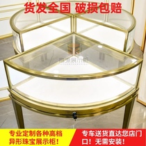 Round jewelry display cabinet curved stainless steel titanium-plated jewelry cabinet special-shaped jade antique counter customizable design