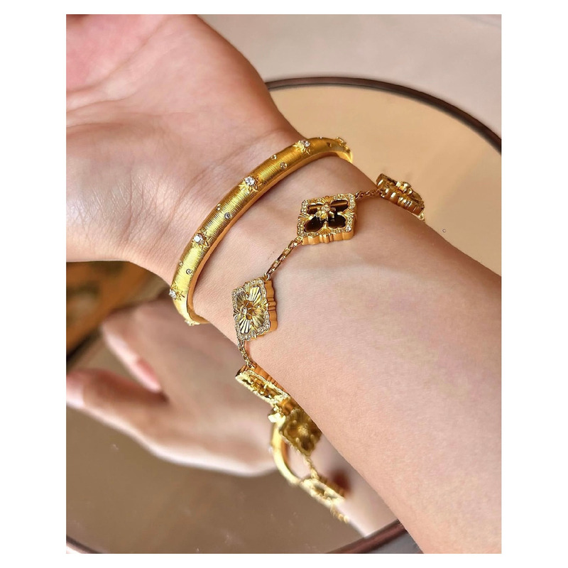 Bracelet for Women with 18K Rose Gold, Mother-Of-Pearl, Agate, Four-Leaf Clover, Five-Color Laser Zircon