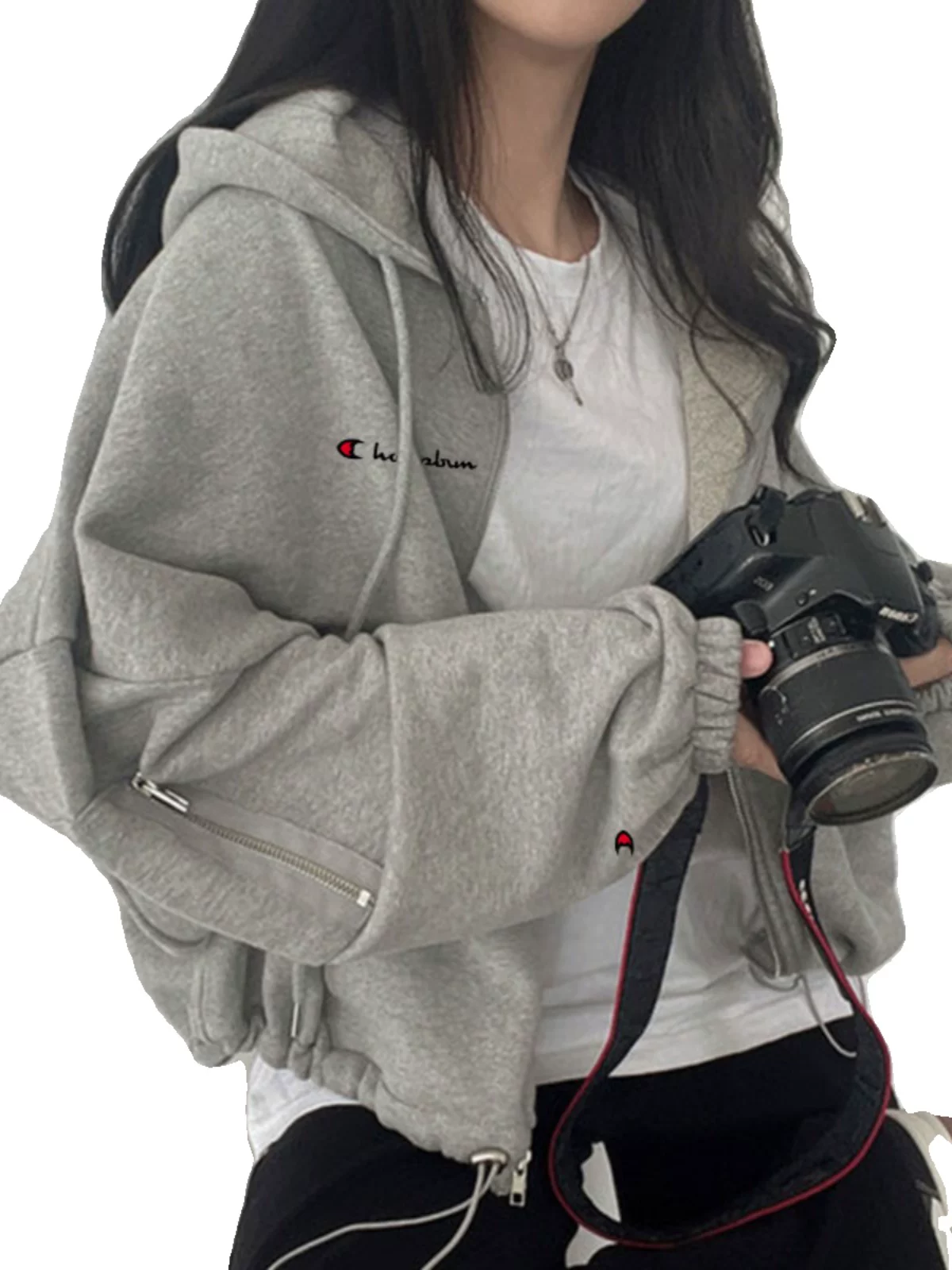 Осень дизайн свитшот с капюшоном на молнии, куртка, oversized, шнурок