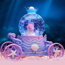 Mermaid Music Box Carriage Crystal Ball Music Box Rotating Ocean Style Room Decoration Premium Gift for 10th Birthday