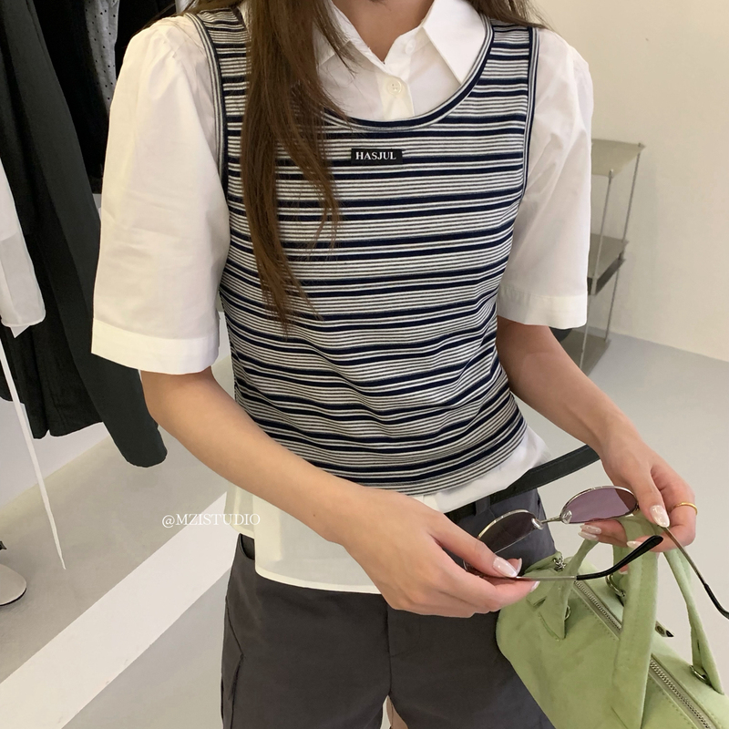 Mzi Studio-Vest + Clean and Simple Button-Down Shirt Two-Piece Set (Excluding Bottoms) 157377 #