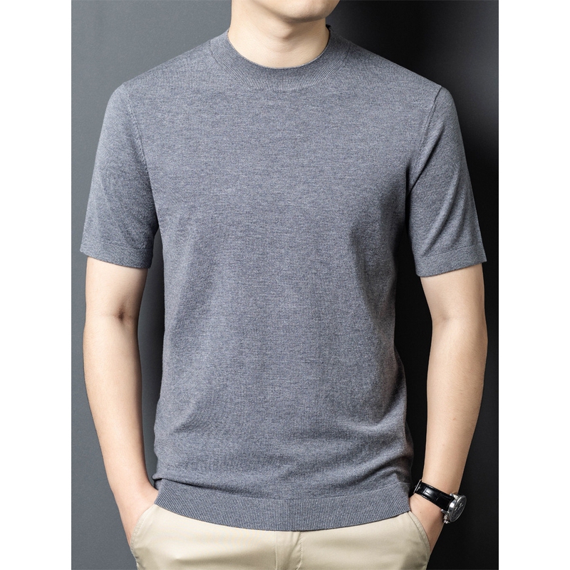 Xiahu Shijia Solid Color Knitted Short-Sleeve T-Shirt Men's Business Casual Round Neck Half-Sleeve Thin Sweater Base Knitwear