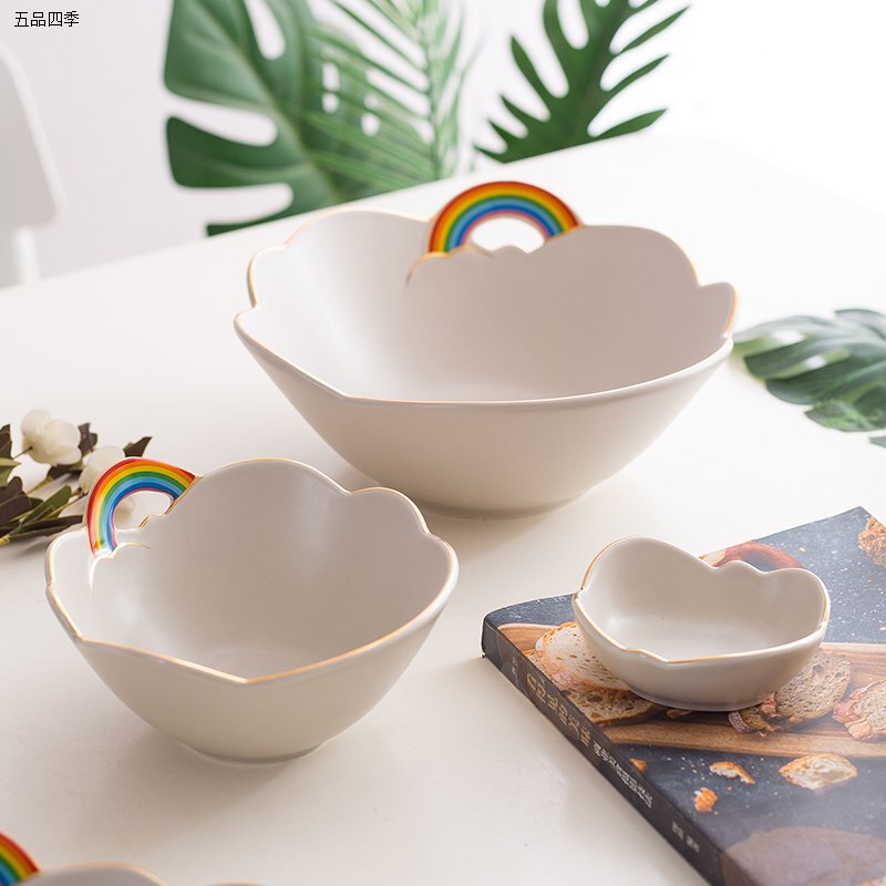 Rainbow Ins Cute Cloud Plate Ceramic Tableware Household Dish Plate Popular Rice Salad Noodle Bowl Breakfast Rainbow Ins Cute Cloud Plate Ceramic Tableware Household Dish Plate Popular Rice Salad Noodle Bowl Breakfast