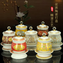 Buddhist supplies ceramic gilt lotus cup water supply cup water purification cup Guanyin water supply triple cup holy water cup in front of Buddha
