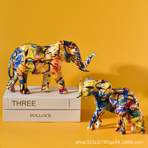 Nordic colorful elephant ornaments home living room wine cabinet office decoration ornaments resin crafts