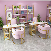 Modern multi-functional iron manicure table and chair set Internet celebrity manicure table sofa and chair double-layer marble manicure table