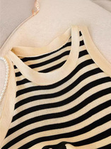 2024 new cross-border Japan and South Korea station striped knitted vest suspender womens sleeveless slim top bottoming shirt