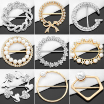 Korean high-end T-shirts with round buckles versatile decorative silk scarves pearl-encrusted diamonds and knotted buttons at the corners