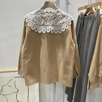 Fat mm lace collar stitching doll collar long-sleeved shirt womens spring and autumn loose slim versatile top original design
