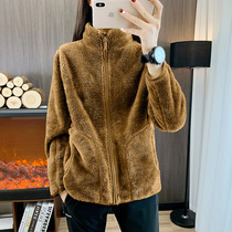 Autumn and winter outdoor stand-up collar plus velvet warm double-sided coral velvet jacket fleece jacket for men and women couples polar fleece cardigan