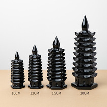 Natural obsidian nine-story Wenchang Tower ornaments home living room office desk decoration crystal handicraft ornaments