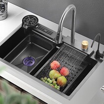 Knife holder honeycomb embossed raindance waterfall sink household stainless steel thickened 5MM large single-slot kitchen dishwasher basin