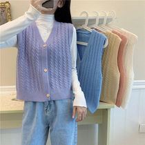 Vest vest knitted short top for small people 2023 spring new style outer sleeveless sweater cardigan waistcoat for women