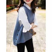 Vest knitted sweater womens Korean version 2021 spring and autumn new loose pullover round neck sleeveless outer sweater vest vest