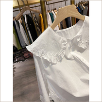 Fat MM plus size 2021 Korean version loose and versatile age-reducing doll collar ruffled shirt retro long-sleeved shirt trendy women
