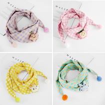 New Korean version of autumn and winter plaid childrens triangle scarf double-layered scarf for boys and girls versatile cartoon baby saliva towel