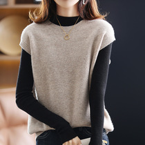 New autumn and winter vest womens pure wool knitted vest bottoming shirt sleeveless pullover sweater loose version round neck cashmere