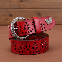 Japan FC new womens belt genuine leather fashion hollow belt womens wide Korean style belt cowhide casual pin-buckle pants