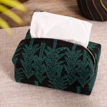Japanese simple cotton and linen embroidery pine tissue box home three-dimensional fabric storage tissue bag paper box set