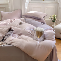 Solid color double-piece Tencel four-piece set 60S ice silk spring and summer quilt cover sheets double-sided silky naked sleeping bedding