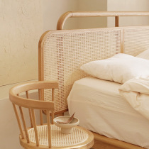 Nordic solid wood bed B&B home rattan bed rattan double bed bedroom Japanese retro 1 8m1 5m rattan bed