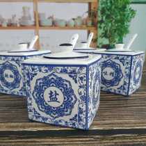 Ceramic seasoning jar household seasoning jar box kitchen recommended salt sugar MSG light soy sauce vinegar pot bottle pepper jar