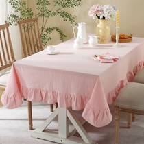 Cute pink solid color ruffled tablecloth ruffled tablecloth cotton round tablecloth dessert tablecloth desk cloth