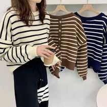Gold medal Japanese sweater for women loose outer wear Korean style striped 2023 new autumn style foreign style versatile loose casual knitted