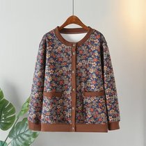 Fat Moms Autumn Thin Velvet Jacket Plus Size Middle-aged and Elderly Womens Loose Floral Cardigan Sweater 200 Jin