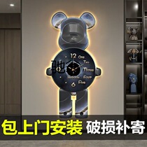 ydwUvx modern entrance decorative painting violent bear LED light painting corridor aisle with clock hanging painting high-end trend