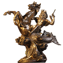 High-end new retro Greek mythology warrior crafts character sculpture Poseidon home accessories office