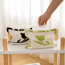 Ins style retro checkerboard knitted tissue bag living room tissue bag storage high-end napkins dining table tissue box