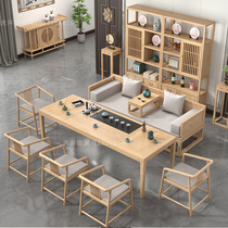 New Chinese style tea table and chair combination ash wood small apartment Zen tea room simple solid wood tea table tea set set