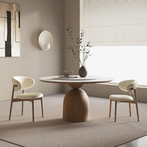 Nordic solid wood slate dining table and chair combination log cream style round home designer dining table with turntable