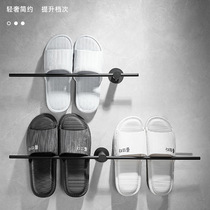 Nordic 304 stainless steel black towel bar bathroom towel straight bar hotel project punch-free slipper rack