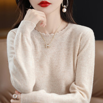 Soft and waxy casual lace round neck bottoming shirt for women new style 2023 autumn and winter sweater long-sleeved sweater loose style