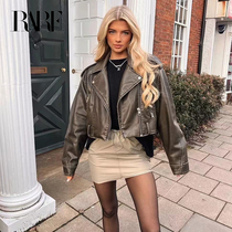 Chaqueta de cuero lavado con cinturón para mujer abrigo co