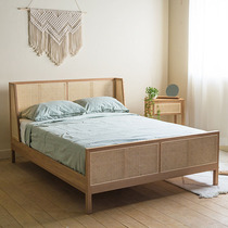 Nordic B&B retro wedding bed rattan Nordic simple modern oak master bedroom 1 8m solid wood double bed