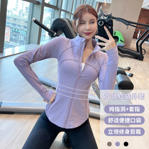 Stand-up collar handsome sports jacket yoga wear long-sleeved tight top running long jacket autumn and winter women