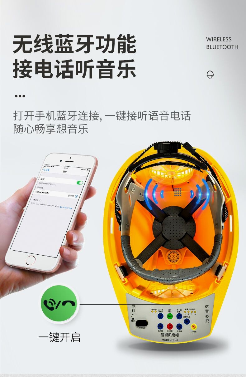 Фанаты Cap 日本进口材质带风扇安全帽子男工地遮阳帽檐防晒空调蓝牙太阳能帽