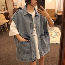 Denim vest for women spring and autumn loose Korean style student versatile bf Harajuku style workwear sleeveless waistcoat vest jacket trendy