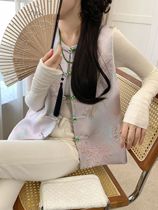 New Chinese style national style Cuiti Chunxiao Begonia Longevity pattern jacquard improved silk satin vest for women