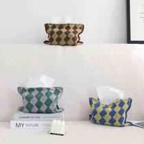 Meizuo Elements Original Diamond Check Knitted Tissue Bag Storage Box Living Room Tissue Bag Drawing Paper Bag Dining Table Tissue Cover