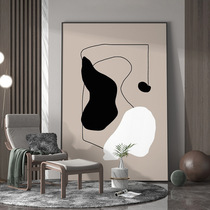 Nordic modern light luxury living room entrance decoration painting wabi-sabi style black and white gray background wall floor-standing vertical hanging painting