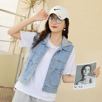 Hooded denim vest for women versatile spring and summer light blue short vest with hood slim coat waistcoat sleeveless
