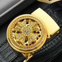 Belt mens simulated leather trendy casual all-match trousers belt Douyin automatic buckle rotating alloy buckle business belt