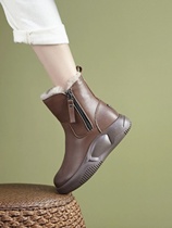 Genuine leather rabbit fur snow boots for women 2023 winter new anti-slip wear-resistant soft sole plus velvet versatile casual Martin boots for women